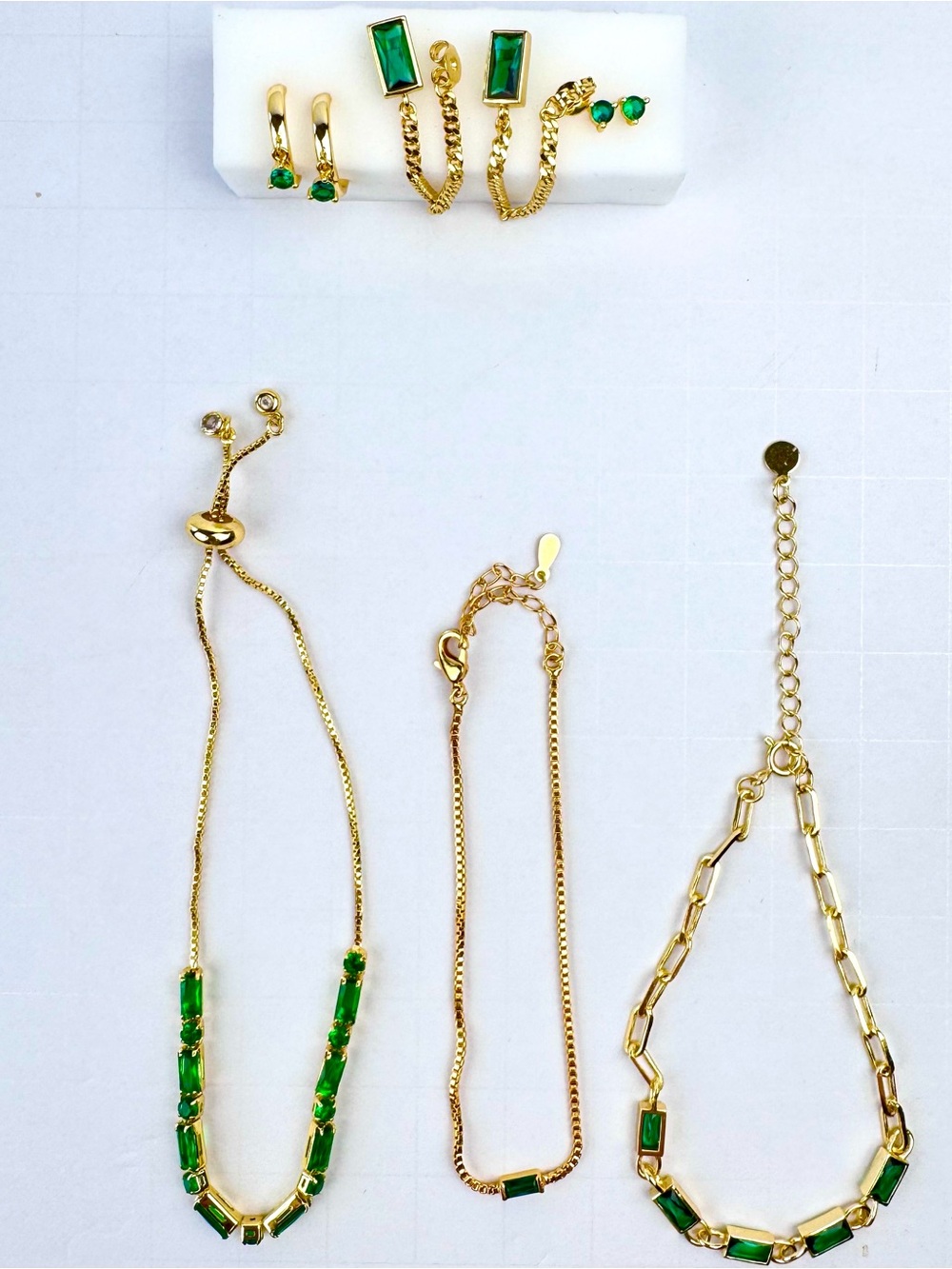Emerald Green CZ Jewelry Lot 925 Sterling Silver Earrings 14K Gold Plated 6pc